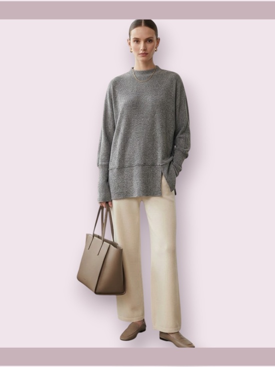 Suzanne Betro Tops - Suzanne Betro Heathered Gray Ribbed Mock Neck Tunic Top